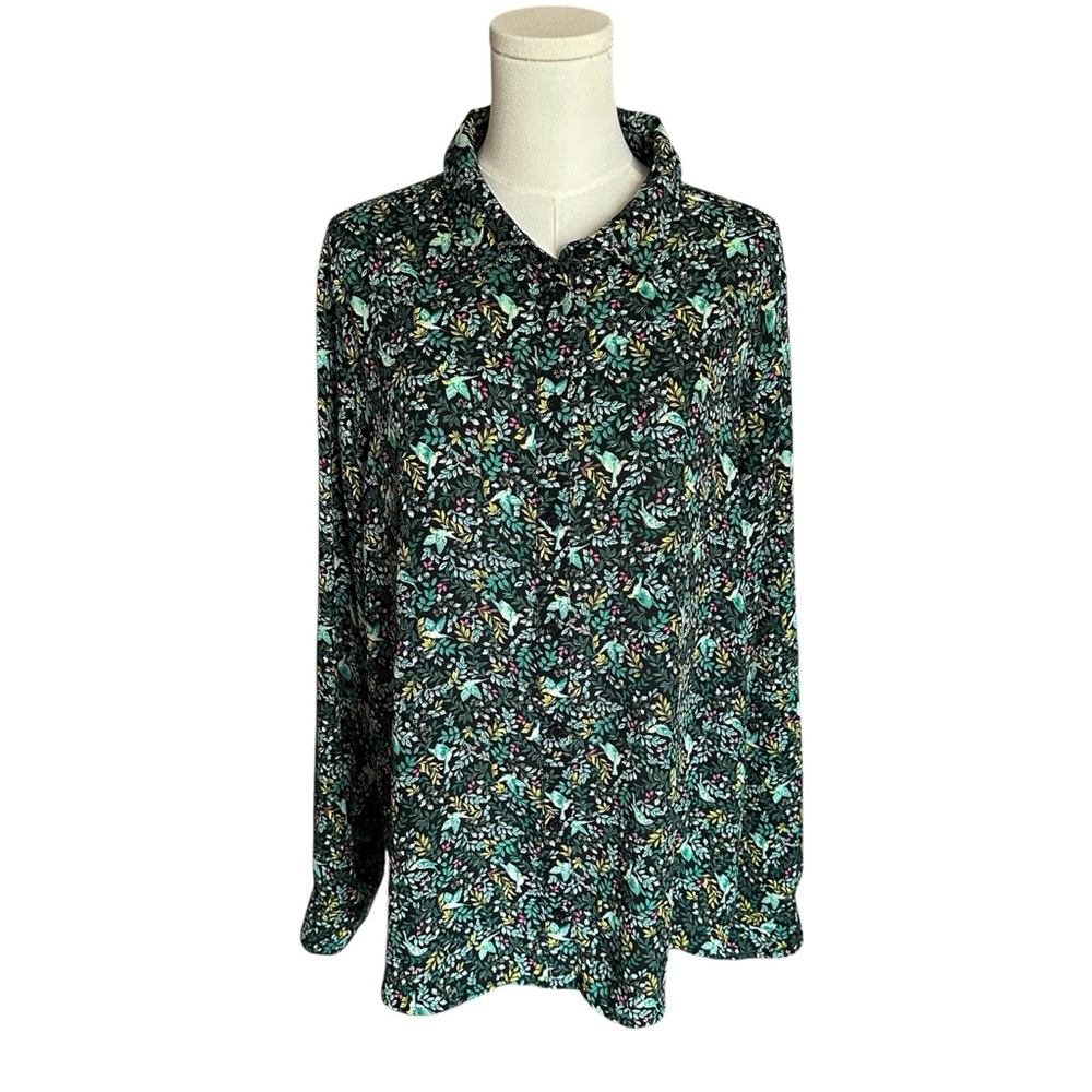 Elegant Green Floral Button Down Shirt